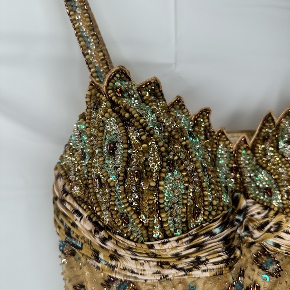 Y2K Vintage Aspeed USA Leopard Print Turquoise Accent Beaded A Line Gown size L - Picture 10 of 16